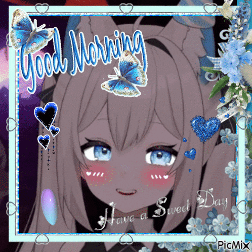 a picture of a girl with the words good morning have a sweet day on it