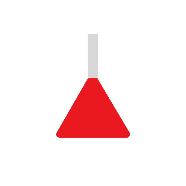 a red triangle with a white stripe on the top of it