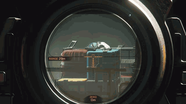 a sniper scope shows a range of 29m and a zero on the bottom
