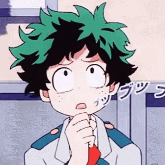 a cartoon character with green hair is making a surprised face .