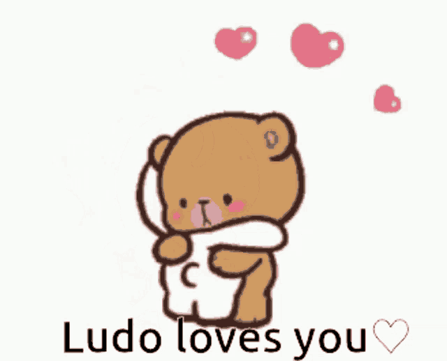 a cartoon of a teddy bear hugging another teddy bear with the words ludo loves you .