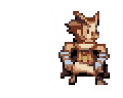 a pixel art of an owl standing on a white background