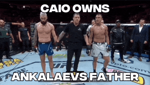 two men standing in a boxing ring with the caption caio owns