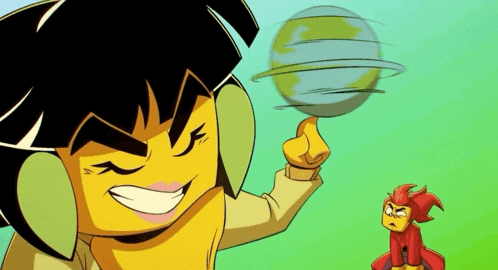 a cartoon character is holding a globe in his hands