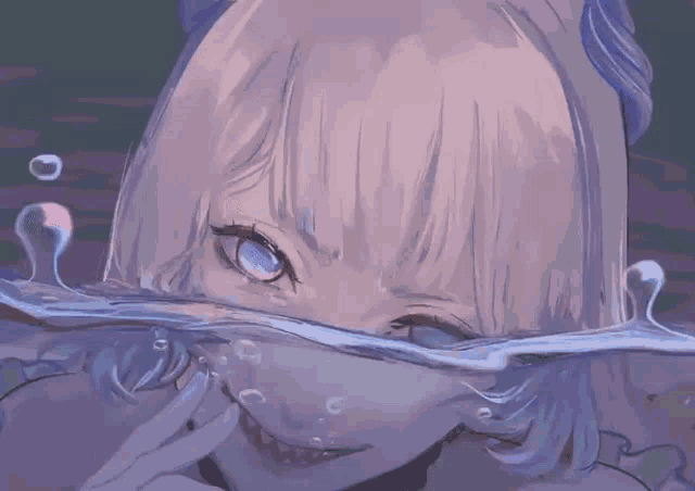 a drawing of a girl in the water with bubbles coming out of her mouth