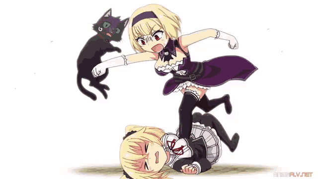 a blonde anime girl with red eyes and a purple headband