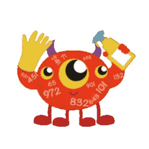 a cartoon monster with numbers around its body including 972