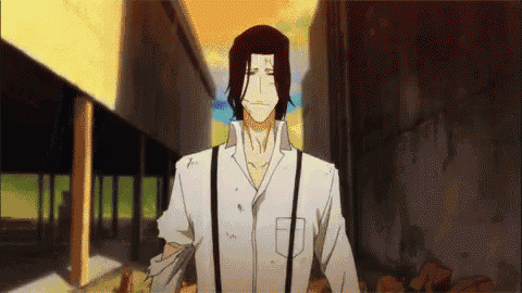 a man in a white shirt and suspenders is walking down a street .