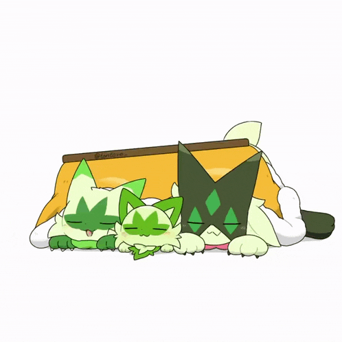 a drawing of three cats laying on top of each other with one of them sleeping