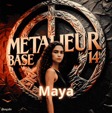 a woman stands in front of a metaleur base logo