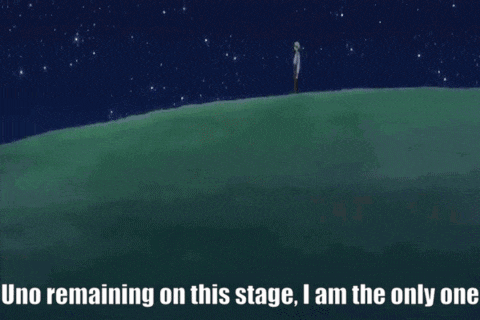 a drawing of a boy with the words uno remaining on this stage i am the only one below it