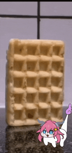 a picture of a waffle with a cartoon character on it