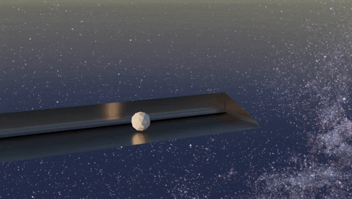 a computer generated image of a ball on a ledge with stars in the background