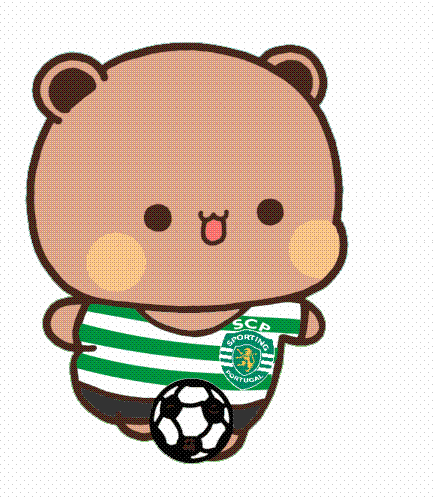 a cartoon bear is wearing a green and white striped shirt that says scp sporting portugal