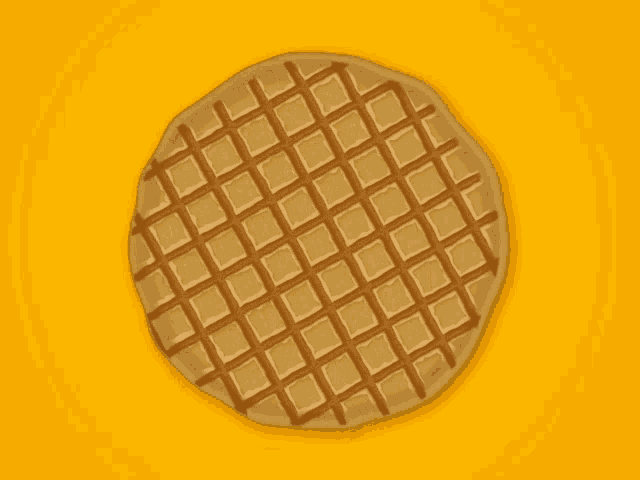 a waffle on a yellow background has a square pattern
