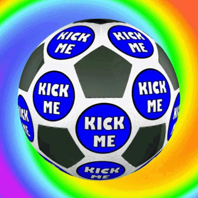 a soccer ball with the words kick me written on it
