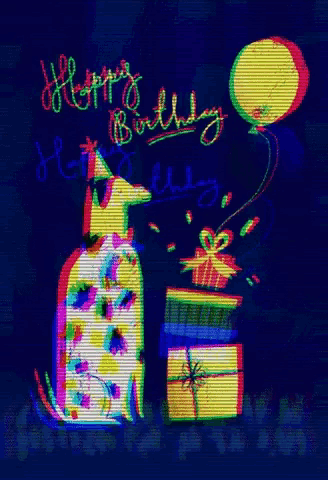 a birthday card with a dog wearing a party hat and a balloon