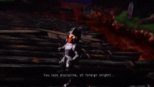 a cartoon knight with a beard is holding a sword in his hand .