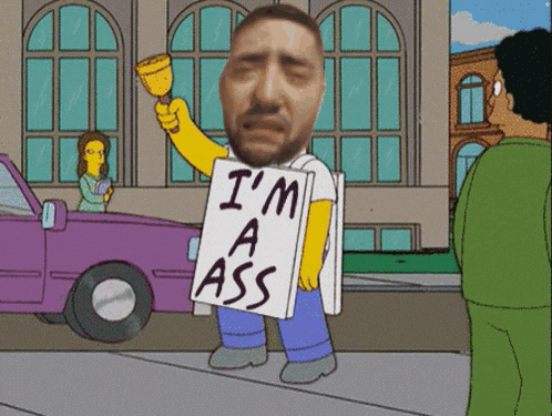 a cartoon character with a sign that says i 'm a ass