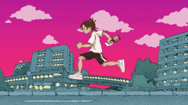 a cartoon of a person jumping in the air with a bottle of ketchup in their hand