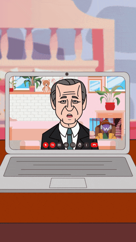 a cartoon of a man on a laptop screen
