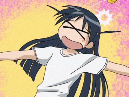 a cartoon of a girl with long black hair making a face