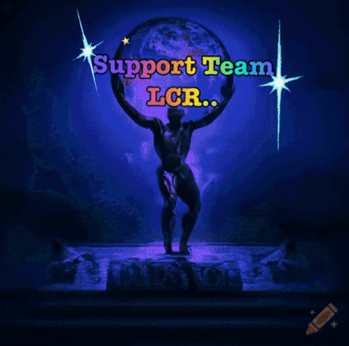 a statue of atlas holding the earth with the words support team lcr
