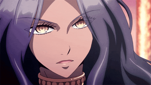 a close up of a woman with long purple hair