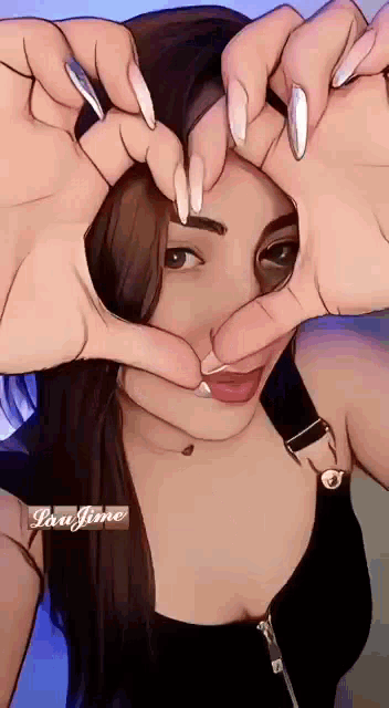 a drawing of a woman making a heart shape with her hands and the name perutime on the bottom