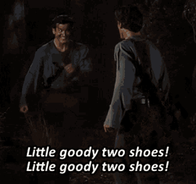 a blurry picture of a person saying little goody two shoes little goody two shoes