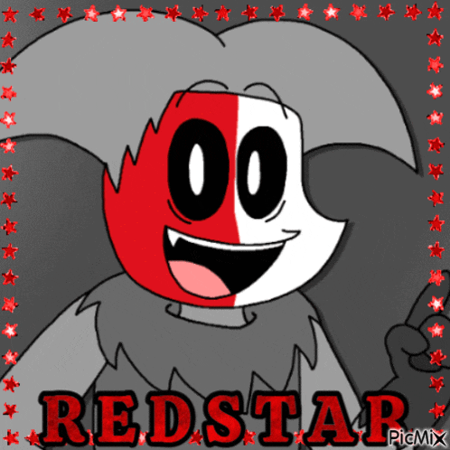a cartoon character with a red and white face and the word redstar