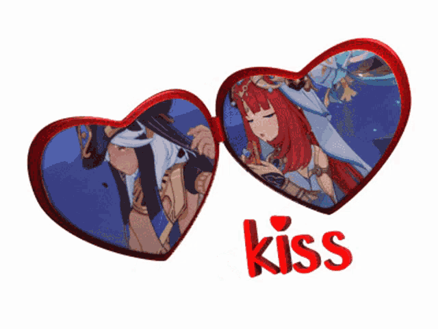 a couple of hearts with the word kiss on the bottom right