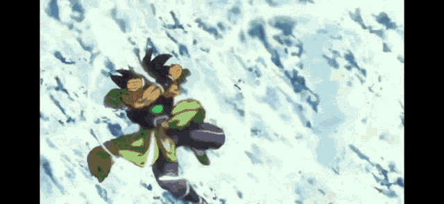 a cartoon character is flying through the air in front of a mountain .