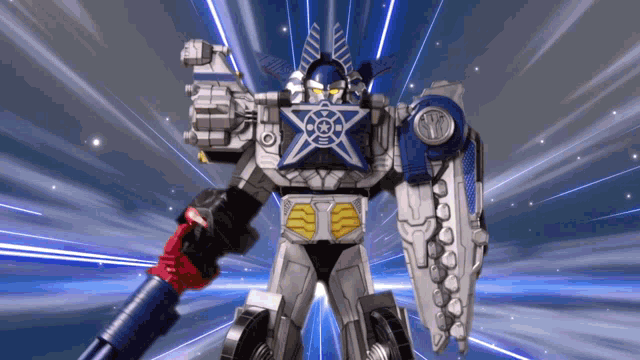 a robot with a star on its chest and a shield