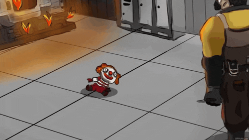 a cartoon drawing of a clown laying on the ground