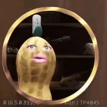 a peanut with a pill on top of it 's head is sitting in a circle .