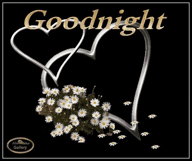 a bunch of flowers with the words goodnight written in gold