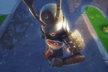 a man in a samurai costume is holding a coca cola bottle