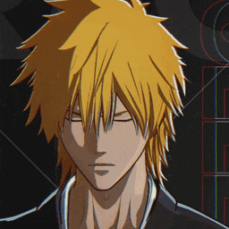 a close up of a yellow haired anime character