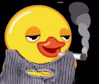 a cartoon duck is smoking a cigarette and wearing a vest .