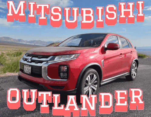 a red mitsubishi outlander sits on the side of the road