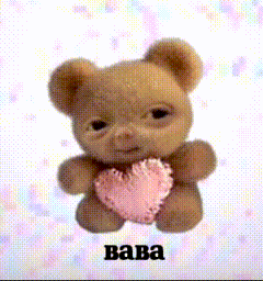 a teddy bear is holding a pink heart and the name baba is on the bottom