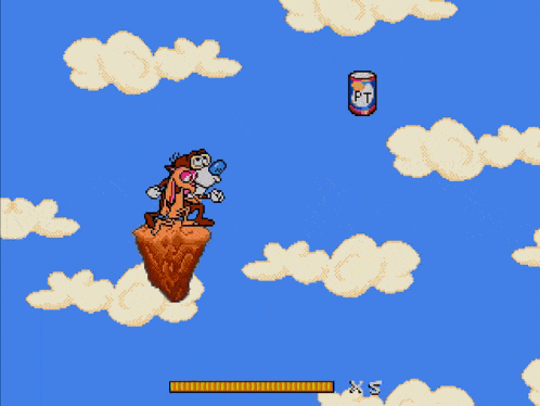 a cartoon character is riding a scooter in the woods