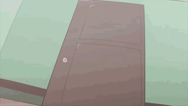 a cartoon character is standing in a doorway looking at a picture .