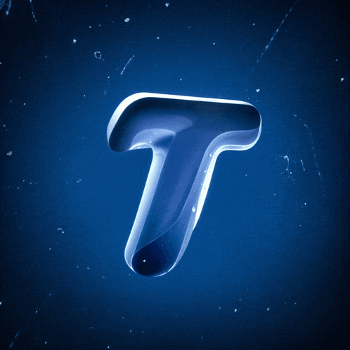 the letter t is made of glass on a dark blue background