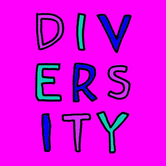 a pink background with the words div ers ity written in blue