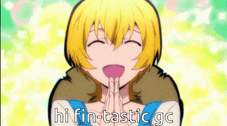 a yellow haired anime character with the words hi fin-tastic gc