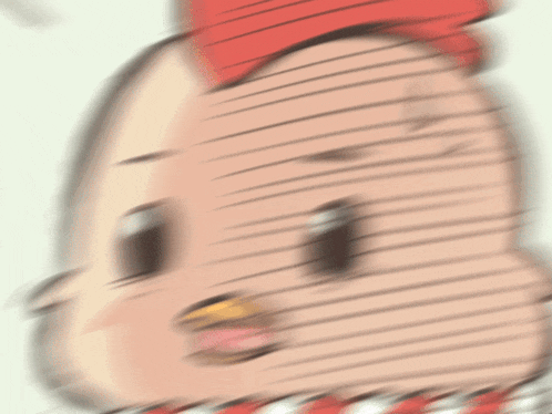 a blurry drawing of a chicken with a red hat on