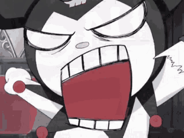 a close up of a cartoon character with a very angry face