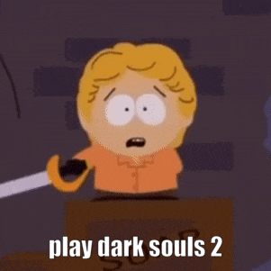 a cartoon character with the words play dark souls 2 on the bottom